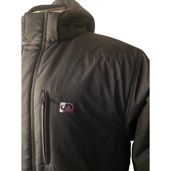 LL Phiten Raku Black Zip Hood Parka Jacket Bench Coat Titanium Contained Process - Picture 3 of 8